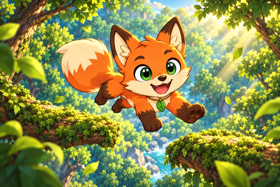 Ilustración de Jumper Jack: Jack en el corazón de un bosque luminoso.